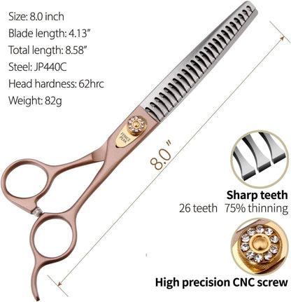 Fenice Peak Thinning Shears for Dogs and Cats Rose Gold Pet Grooming Scissors Chunkers Shears 440C