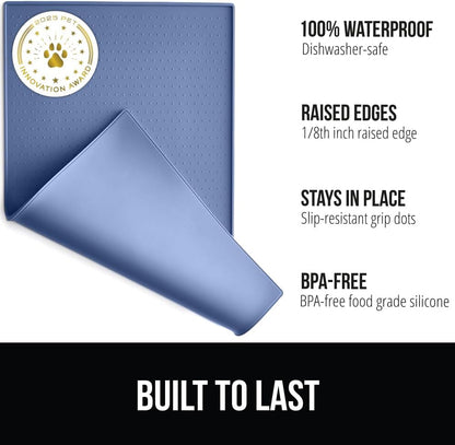 GORILLA GRIP 100% Waterproof Raised Edge BPA Free Silicone Pet Feeding Mat, Dog Cat Food Mats