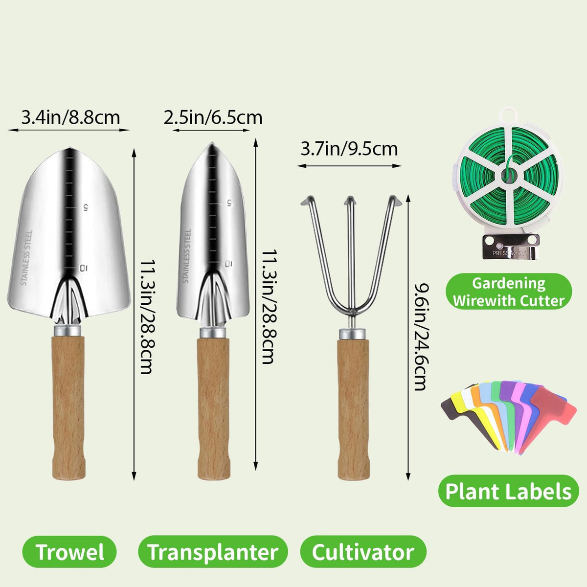 Garden Tool Set, 3 Pieces Gardening Kit with Garden Plant Twist Tie and Plastic Plant Tag