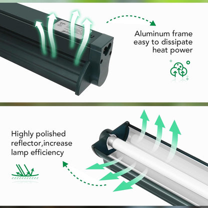 T5 Reptile Light Fixture Green Combo Kit 24W Light Fixture Reptile Terrarium Hood 10.0 UVB Light