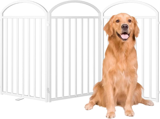 3 Panles Full Matel Freestanding Dog Gates with Door, 72"Extra Wide 32"Tall Free Standing Dog Pet