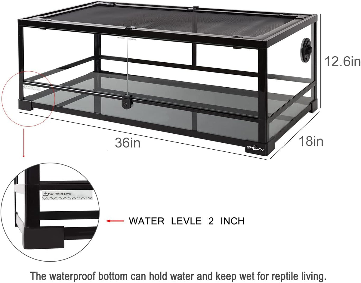 REPTI ZOO Full Glass 35 Gallon Reptile Tank, Front Opening Wide & Low Reptile Terrarium 36" x 18"x