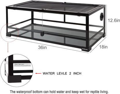 REPTI ZOO Full Glass 35 Gallon Reptile Tank, Front Opening Wide & Low Reptile Terrarium 36" x 18"x