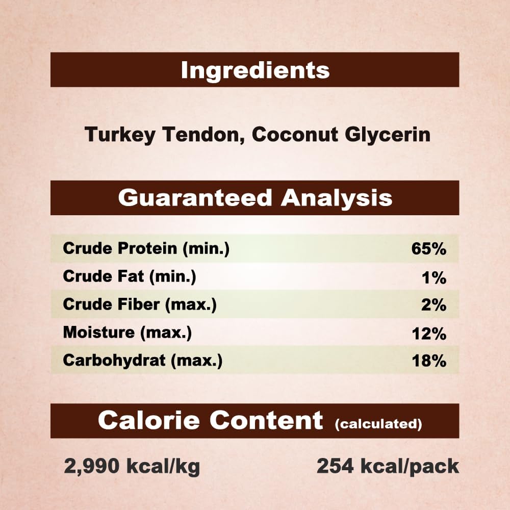 Afreschi Natural Turkey Tendon Strip 10 Units/Box, All Natural Human Grade Puppy Chew, USA-Sourced