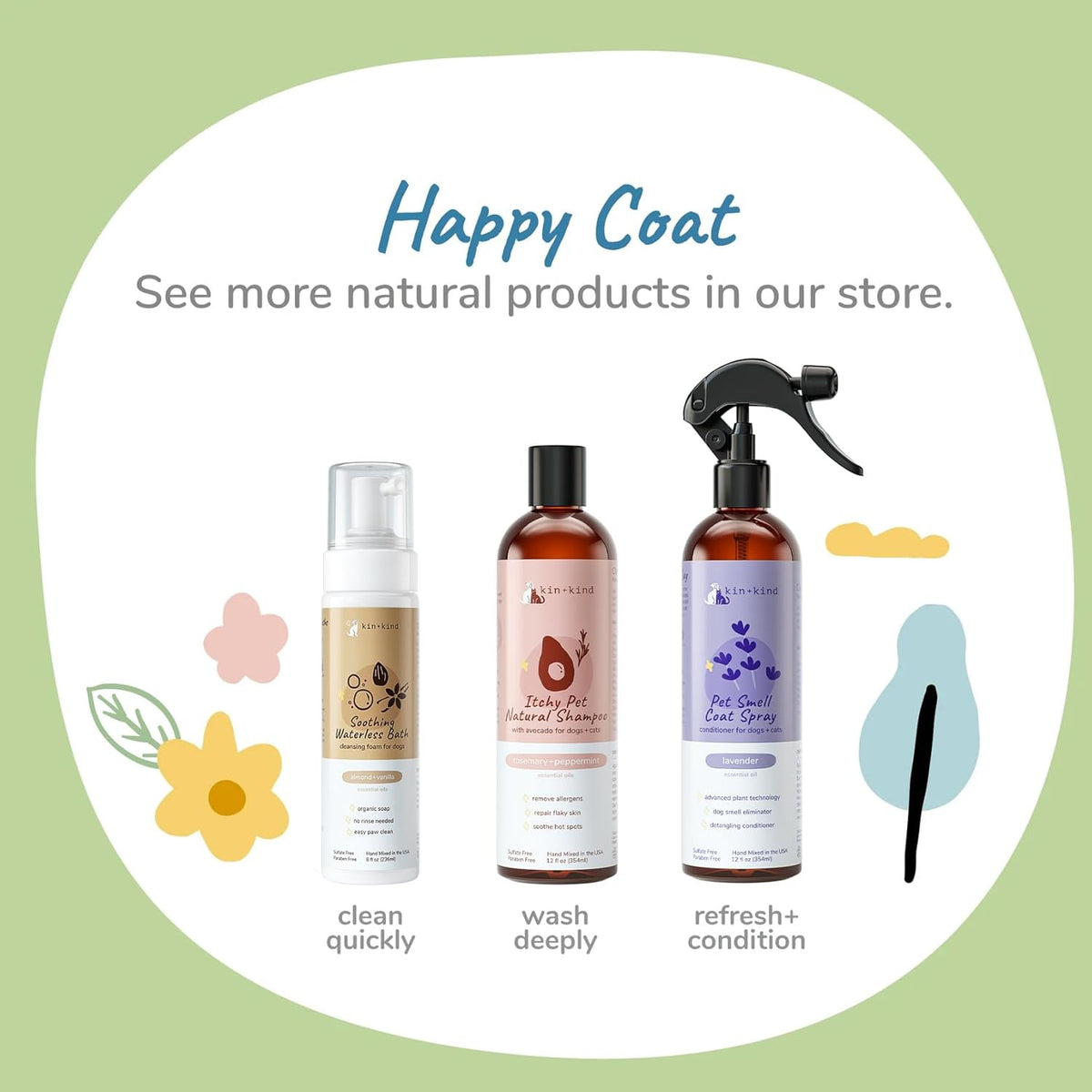 kin+kind Waterless Dry Shampoo for Dogs - Rinse-Free, Eliminate Itch and Odor, Natural Formula with