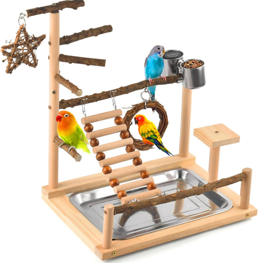 KATUMO Bird Playground - Natural Wooden Perches Parakeet Ladder Conure Swing Bird Cage Accessories