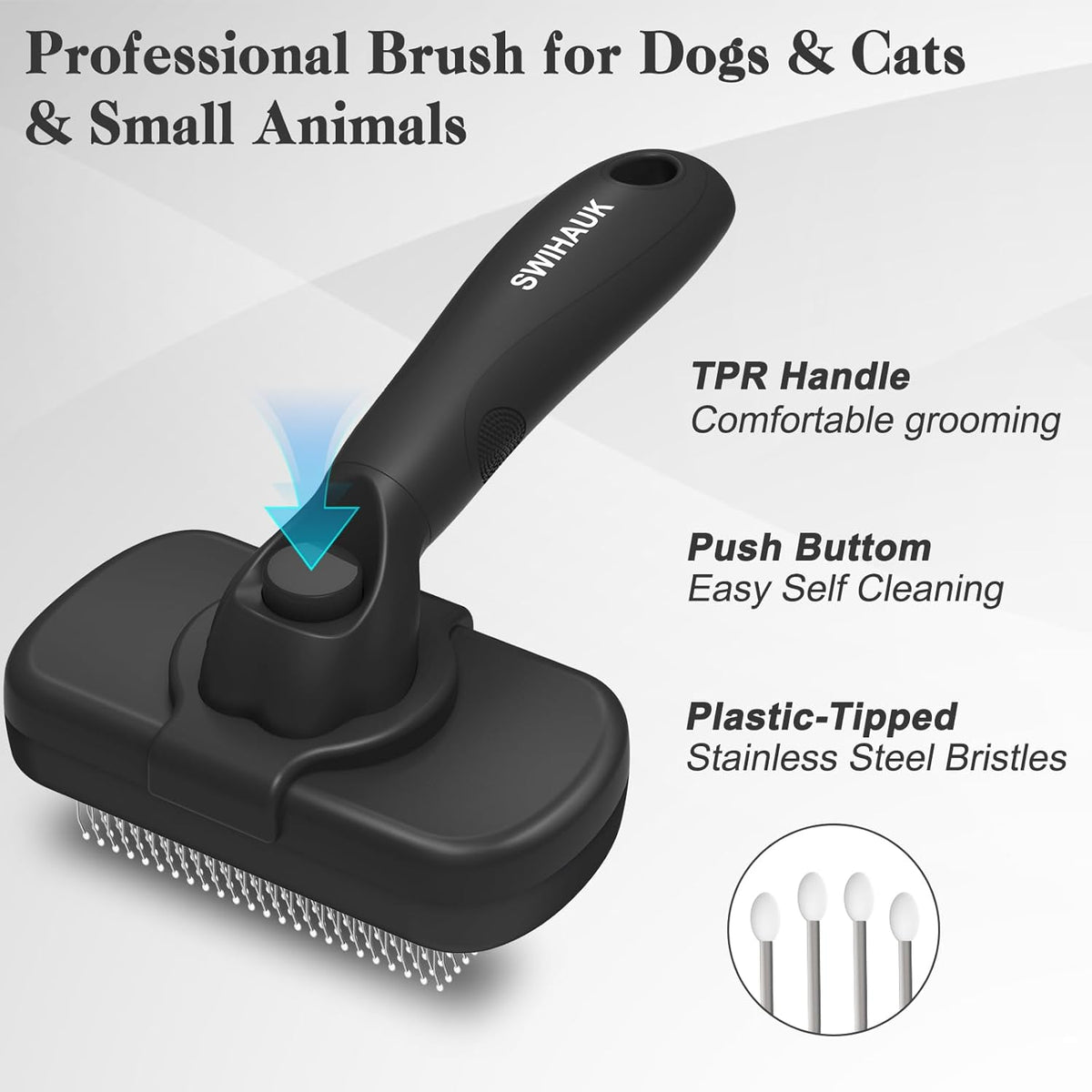 Swihauk Self Cleaning Slicker Brush for Dogs & Cats - Skin Friendly Deshedding and Grooming Brush
