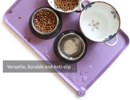 Hoki Found Large High-Sided Silicone Pet Food Tray - Non-Slip Bowls Placemat - Dog and Cat Feeding