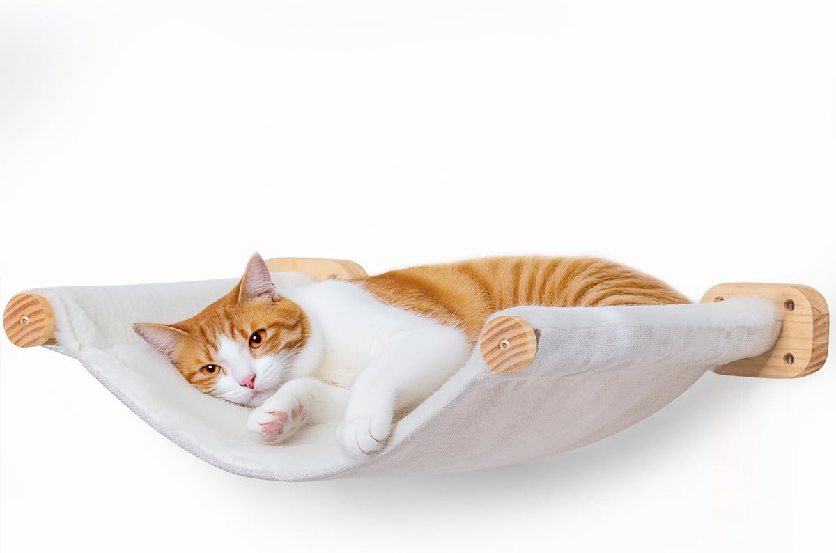 Cat Wall Hammock Shelves, Dual-Sided Cat Bed with Canvas & Plush Fabric, Wall Mounted Shelf for
