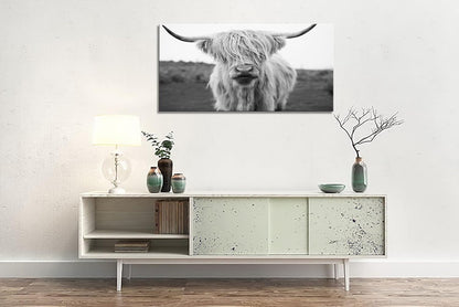 XXMWallArt FC3662 Highland Cow Canvas Art - Black and White Animal Wall Decor for Living Room
