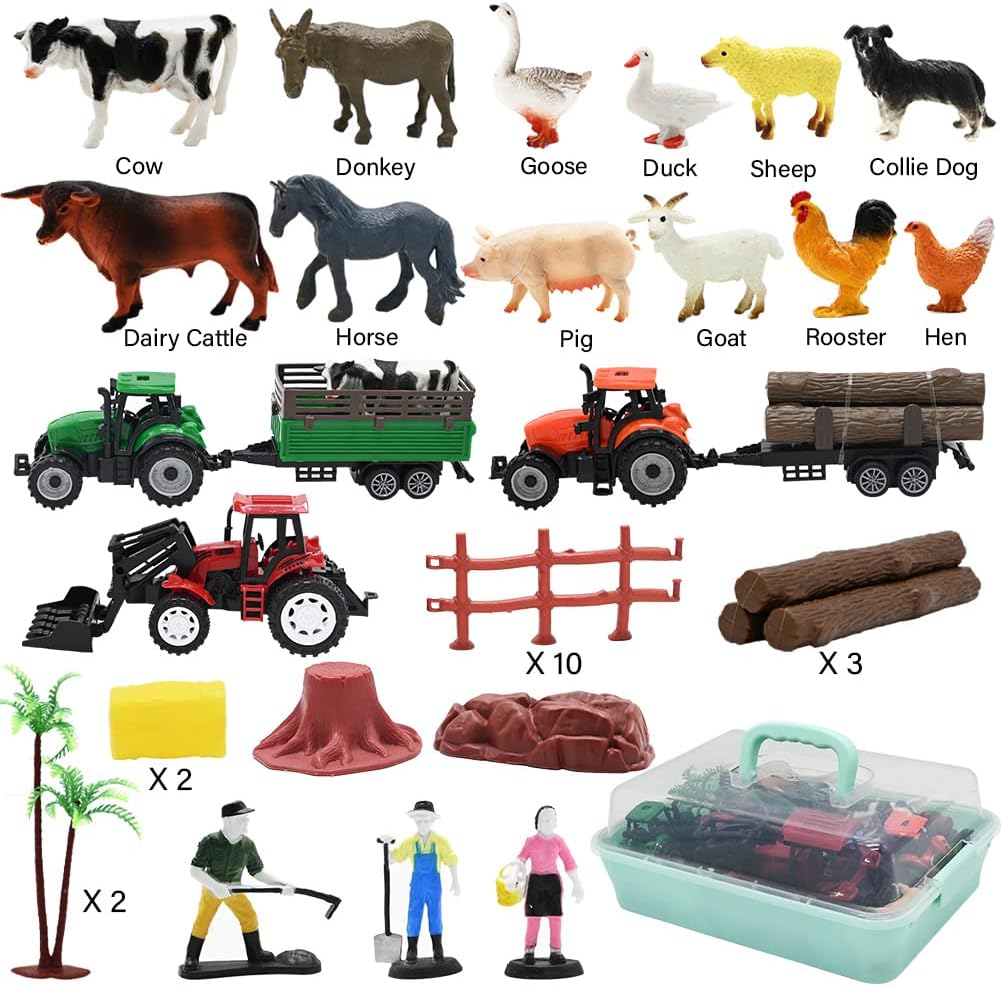 Farm Animals Figures Playset, 40 Pcs Farm Toy Tractor with Plastic Farm Animals Figurines, Farmer