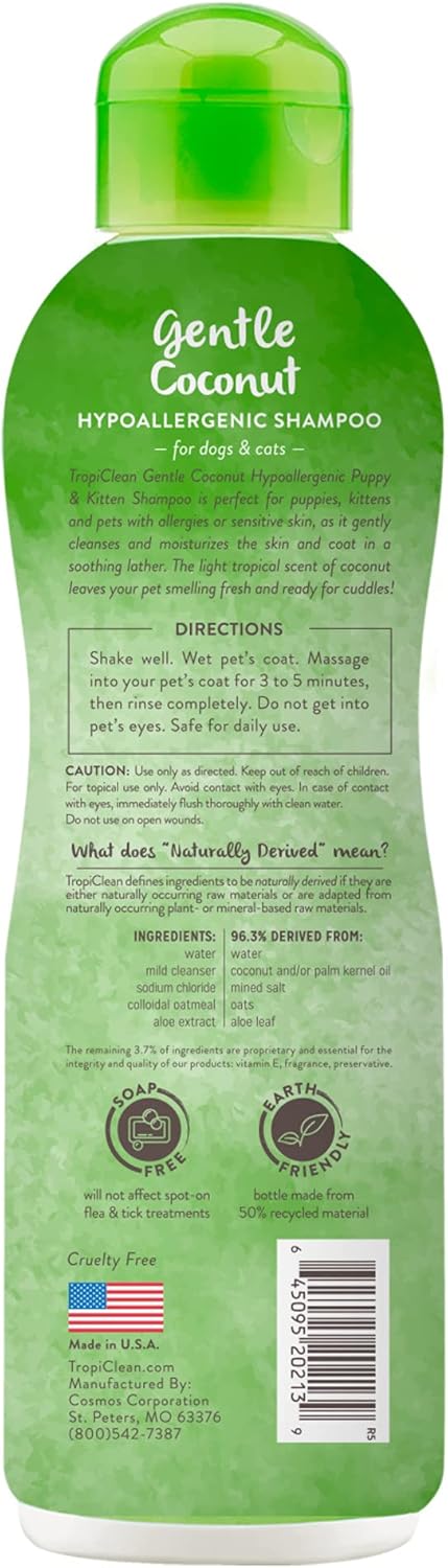 TropiClean Gentle Puppy Shampoo, Dog Shampoo for Allergies & Sensitive Skin, Made in USA, Gentle