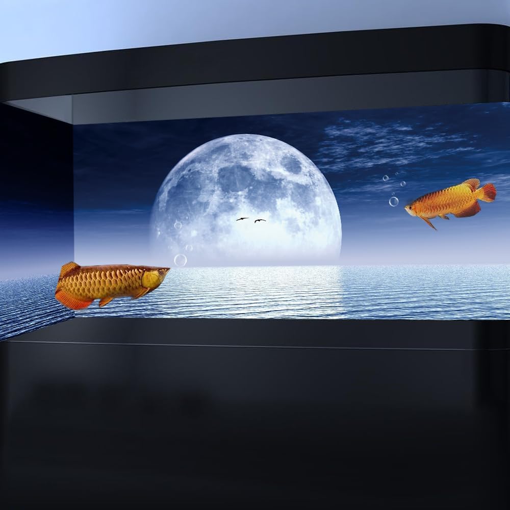 Moon Aquarium Background,Cool Sea Galaxy Parallel Space Themed Fish Tank Background, Cool Terrarium