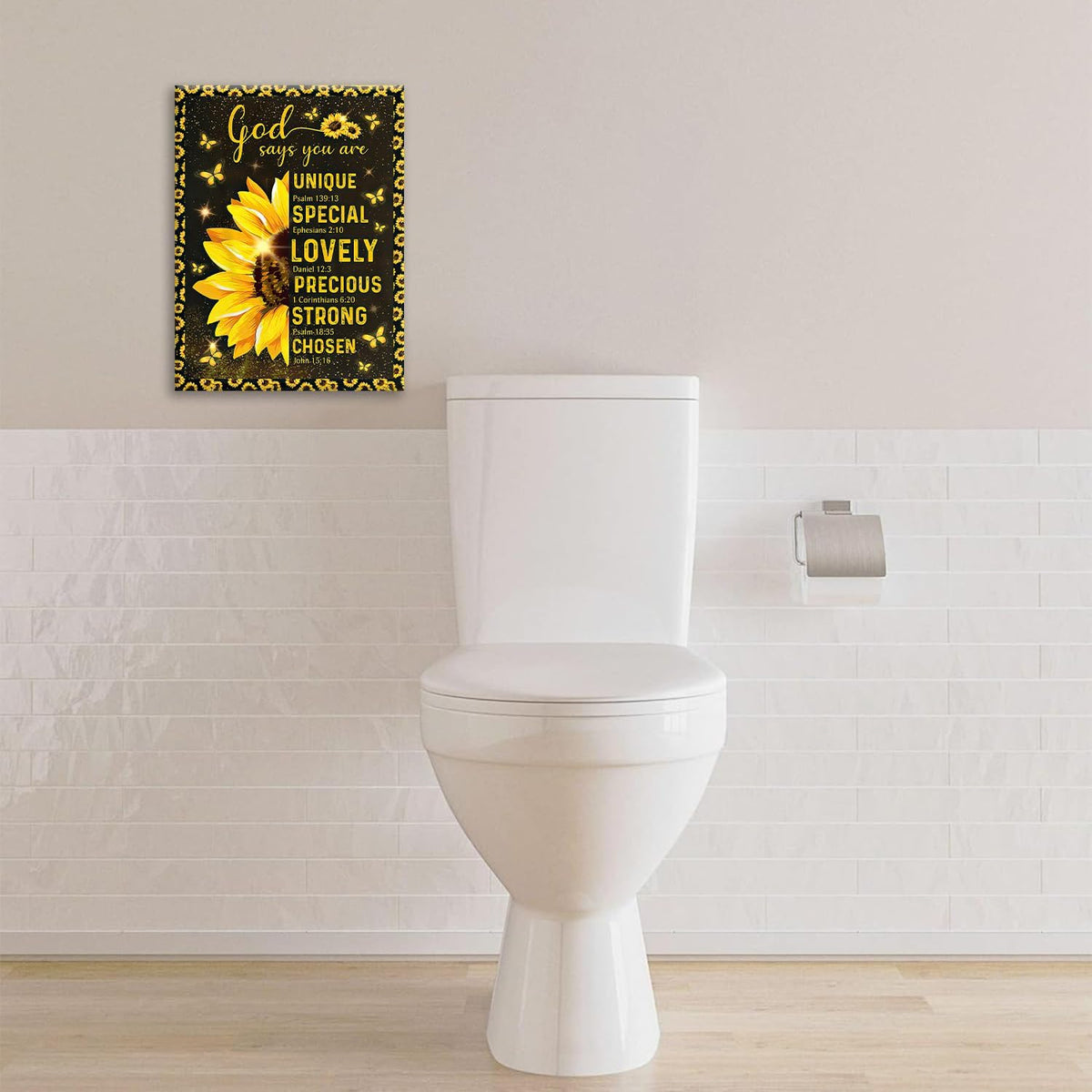 Christian Sunflower Bathroom Pictures Wall Art, Bible Verse Bathroom Wall Decor for Bedroom Office