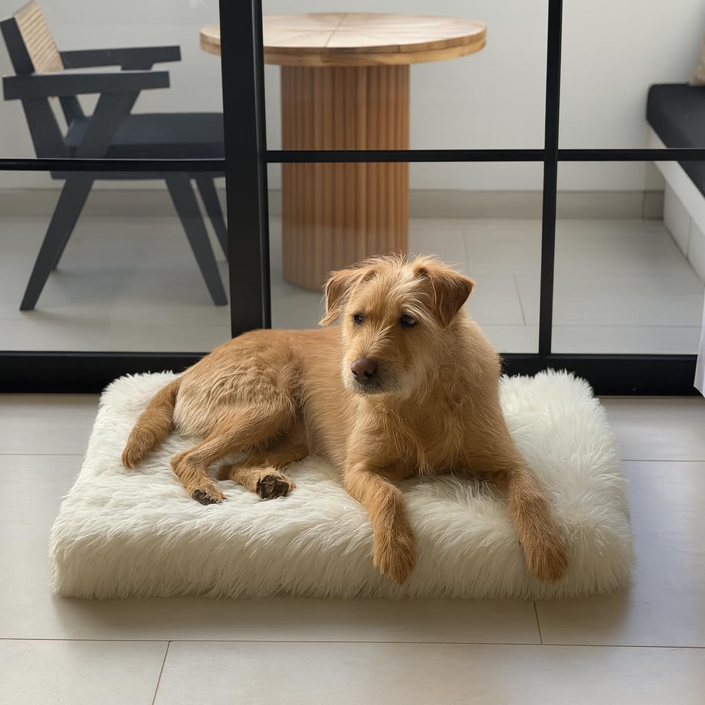 IHAPPYDOG Luxury Faux Fur Orthopedic Dog Beds, Memory Foam Crate Bed for Small, Medium, Large and