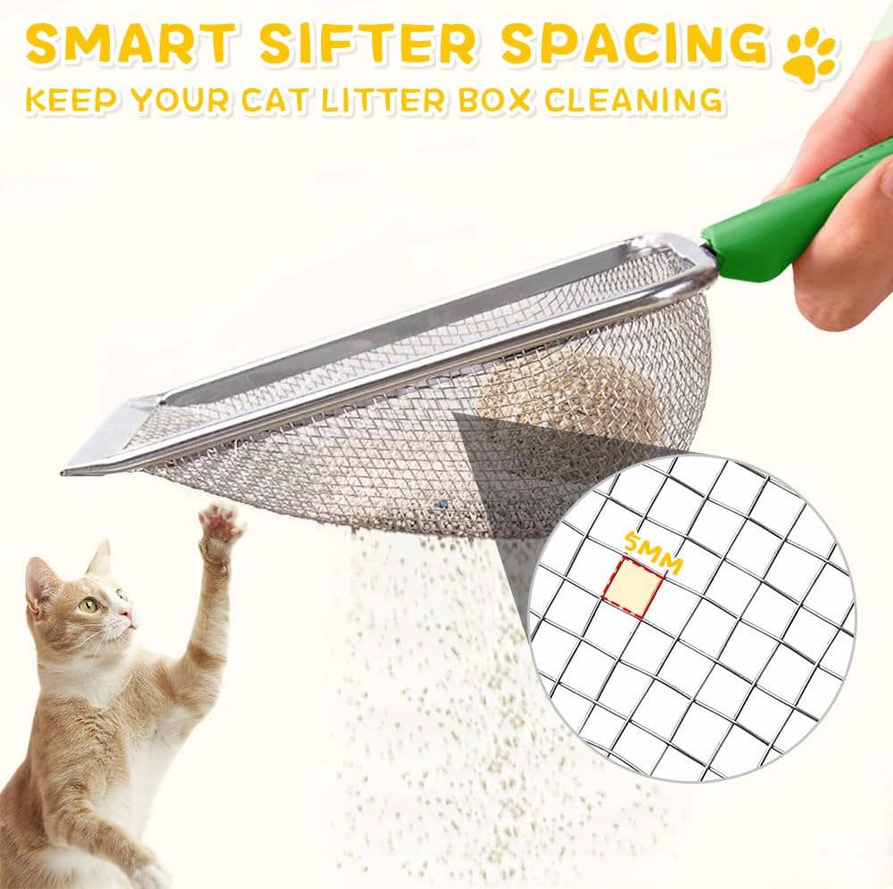 Metal Cat Litter Scoop,Sturdy Litter Cleaner Corner Shovel,Stainless Steel Mesh Litter Shovel,Easy