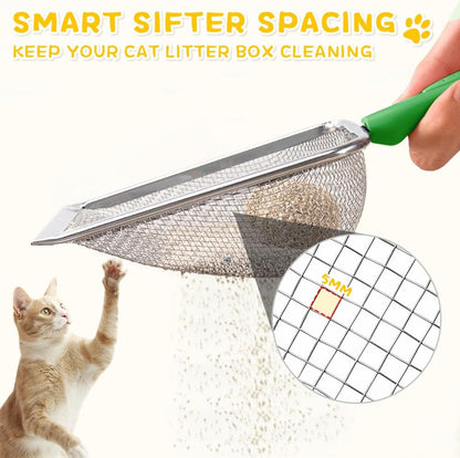 Metal Cat Litter Scoop,Sturdy Litter Cleaner Corner Shovel,Stainless Steel Mesh Litter Shovel,Easy