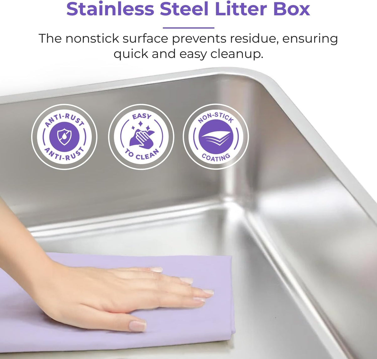 iPrimio XL Stainless Steel Litter Box with Enclosure - High-Sided Metal Litter Box for Large Cats