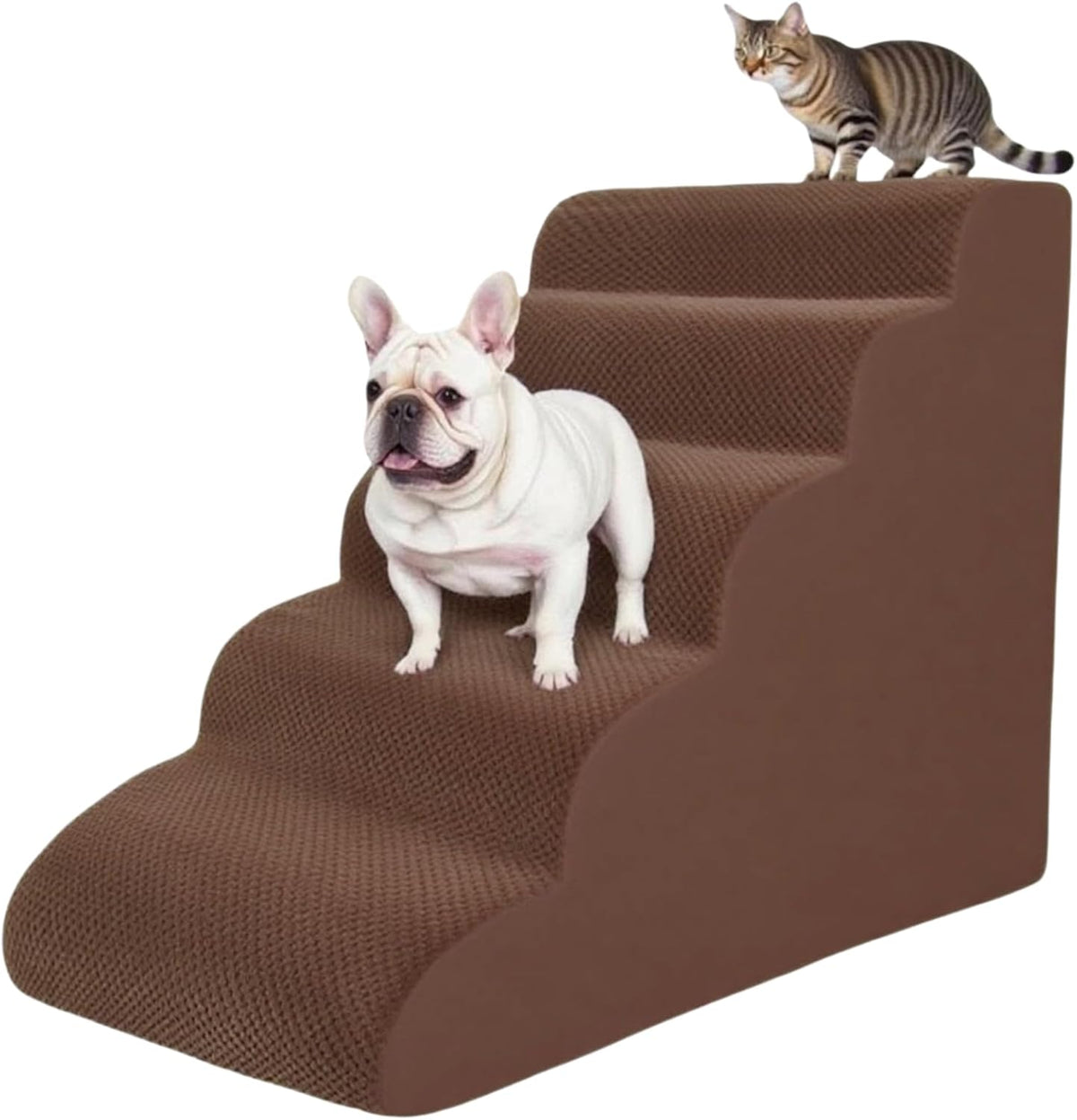 5 Step Pet Stairs Ramp for High Beds Sofas 5-30 Inch with Sturdy Non Slip Waterproof Pads, Machine