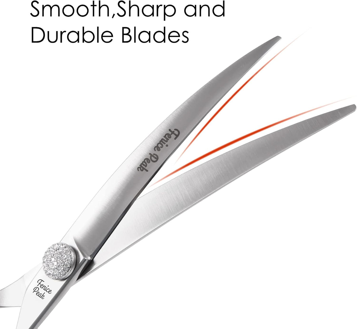 Fenice Peak Curved Dog Grooming Scissors with Jewelled Screw 440C Stainless Steel Pet Grooming