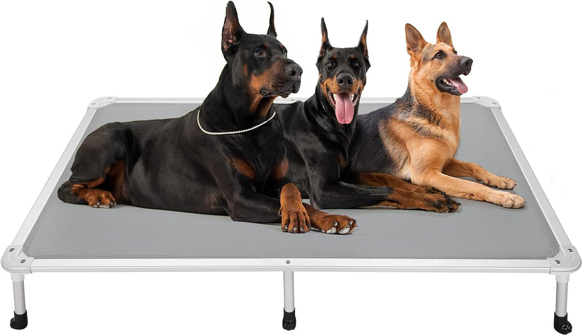 Veehoo Chew Proof Elevated Dog Bed - Cooling Raised Pet Cot - Silver Aluminum Frame and Durable
