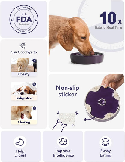 LE TAUCI Ceramic Slow Feeder Dog Bowls Small Breed, 0.6 Cups Dog Food Dish for Fast Eaters, Puzzle