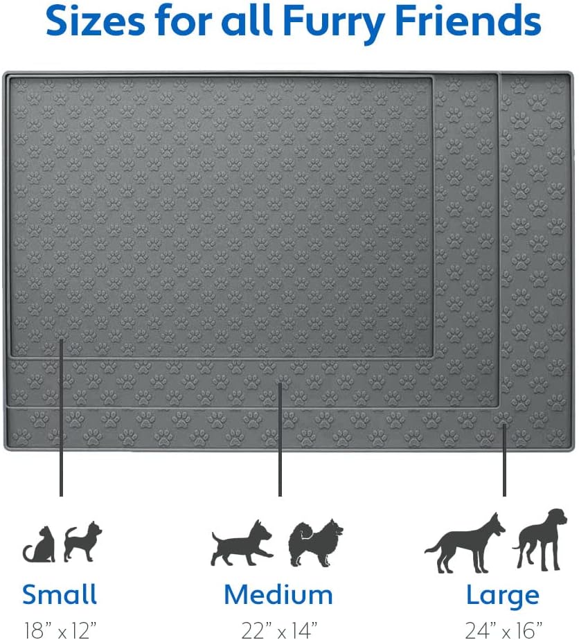 MIGHTY MONKEY 100% Waterproof Dog Food Mat, Raised Edges Silicone Pet Feeding Placemat for Cat