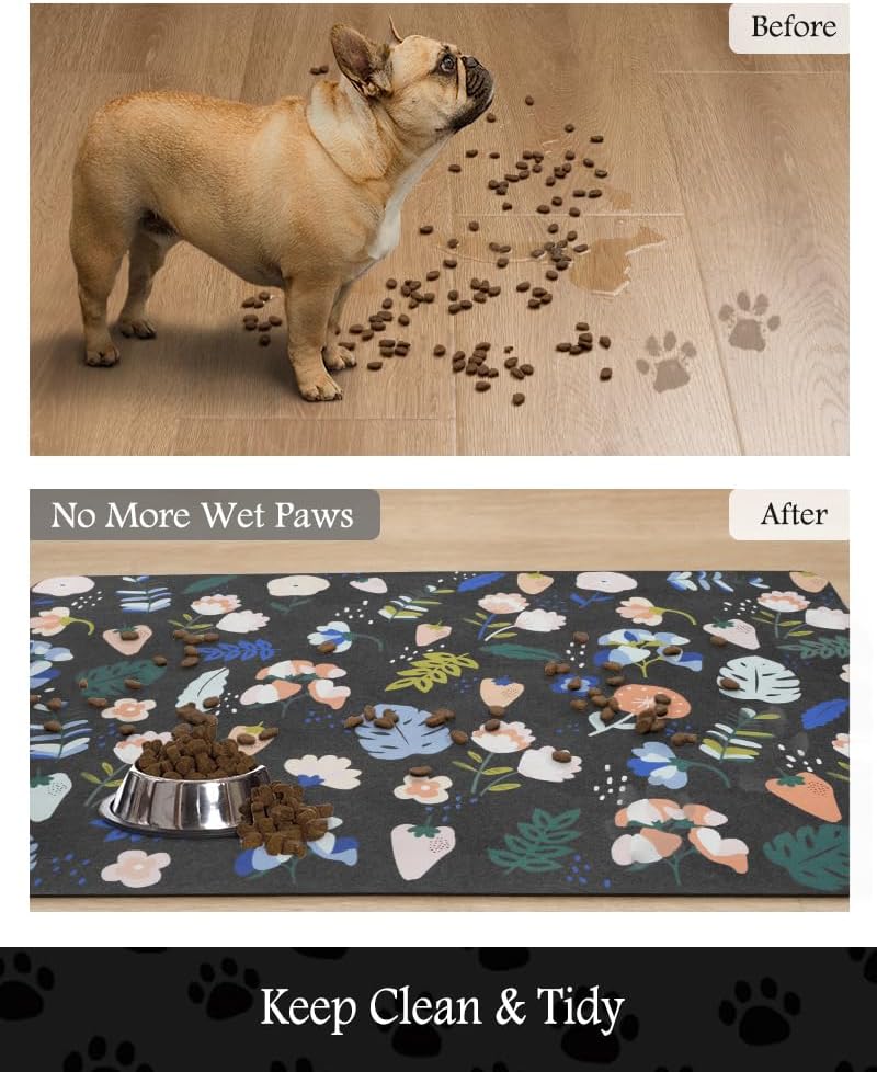 Pet Feeding Mat-Absorbent Dog Mat for Food and Water Bowl-No Stains Quick Dry Water Dispenser