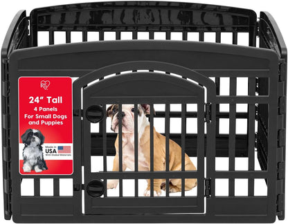 IRIS USA 24" 4-Panel Dog Playpen with Door, 35 x 35 x 24, Puppy Playpen, Dog Play Pen Indoors, Pet