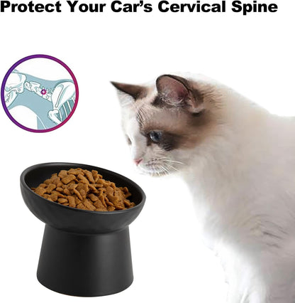 Ceramic Raised Cat Bowls, Elevated Tilted Cat Food and Water Bowls Set, Porcelain Stress Free Pet
