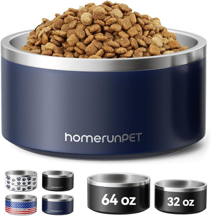 HomeRunPet Dog Bowls, Durable Dishwasher Safe Double Wall Metal Insulated Stainless Steel Food