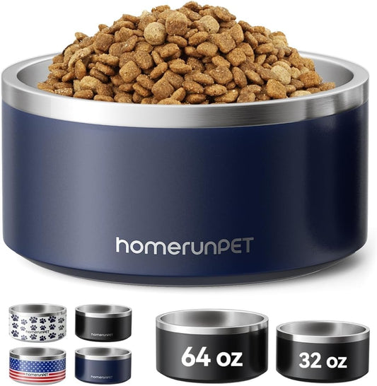 HomeRunPet Dog Bowls, Durable Dishwasher Safe Double Wall Metal Insulated Stainless Steel Food