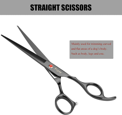 Dog Grooming Scissors Kit, Fcysy Professional Pet Hair Cutting Shears Set with Curved & Straight