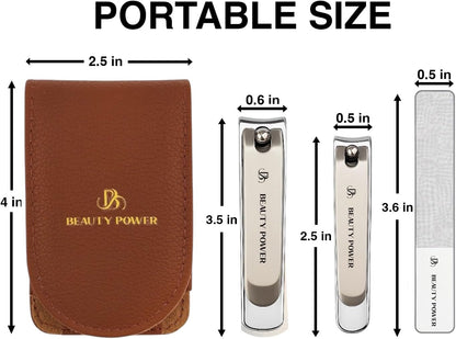 Nail Clippers Set 3 in 1 - Stainless Steel Toe Nail Clippers, Fingernail Clipper, Glass Nail File