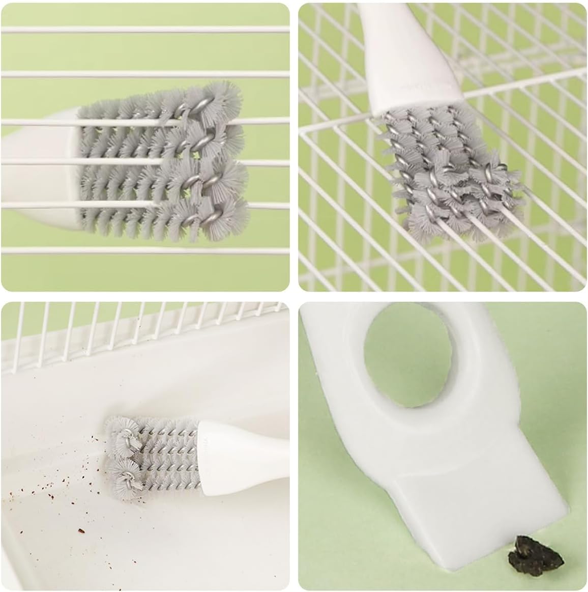 MANON ROSA 2-in-1 Bird Cage Cleaner Brush & Scoop with Long Handle and Curved Brush Head - for