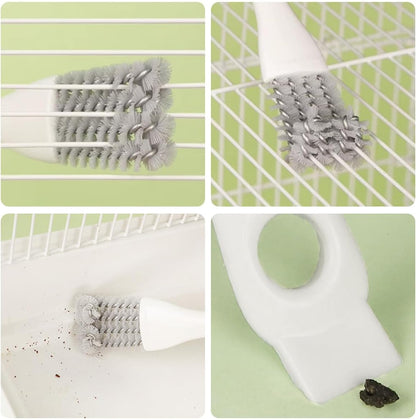 MANON ROSA 2-in-1 Bird Cage Cleaner Brush & Scoop with Long Handle and Curved Brush Head - for