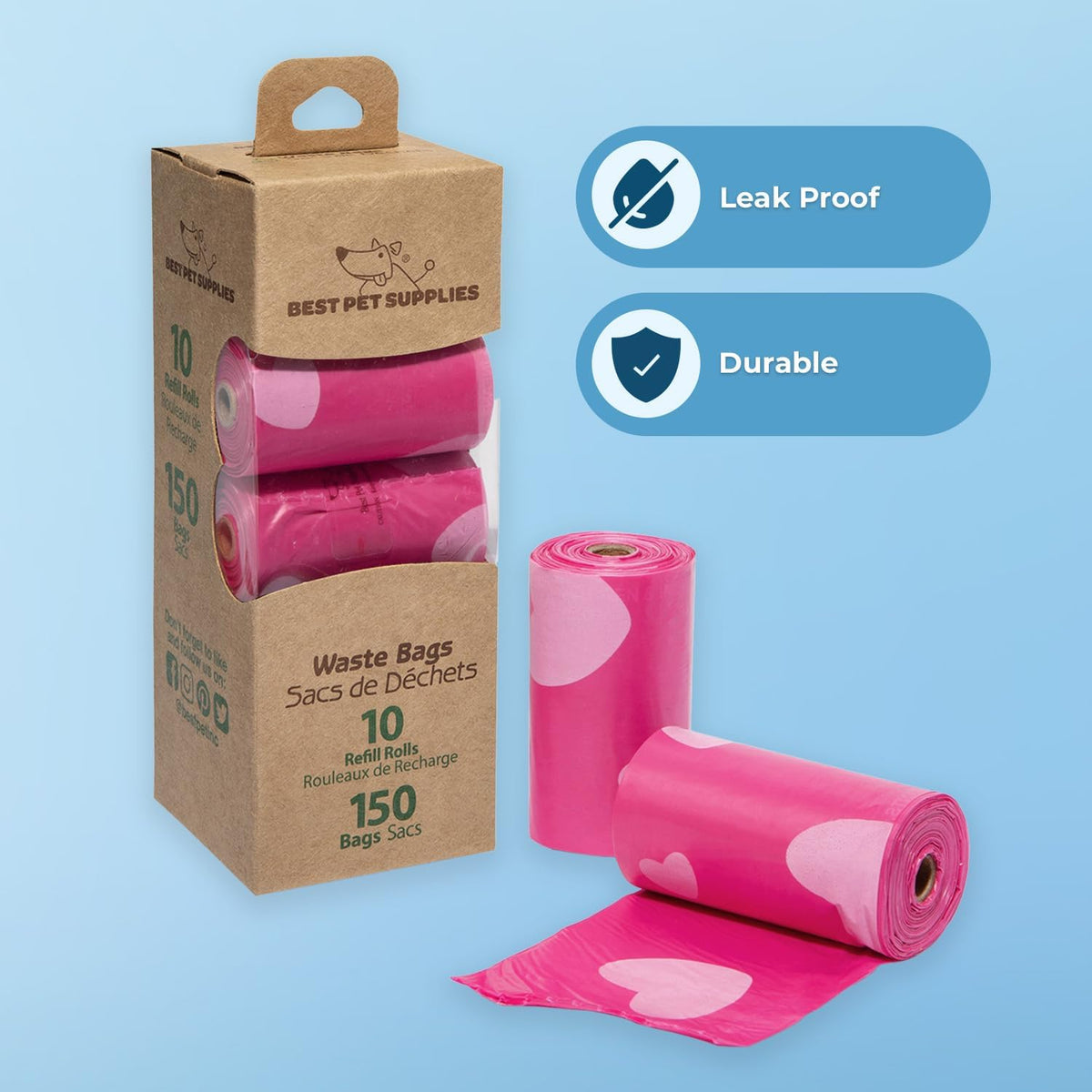 Best Pet Supplies Dog Poop Bags (150 Bags) for Waste Refuse Cleanup, Doggy Roll Replacements for