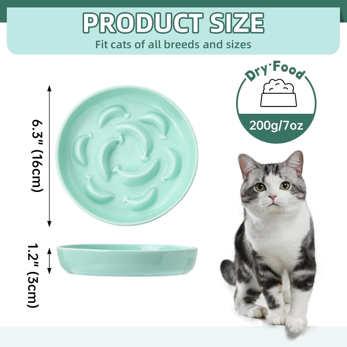 Ceramic Cat Slow Feeder Bowl - Pastel Series Cat Plate for Dry and Wet Food - Cute Maze Feeder Dish
