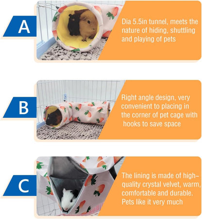 Large Caliber Guinea Pig & Rat Tunnel Hideout & Hammock, Corner Hideout Toy for Guinea Pig, Ferret