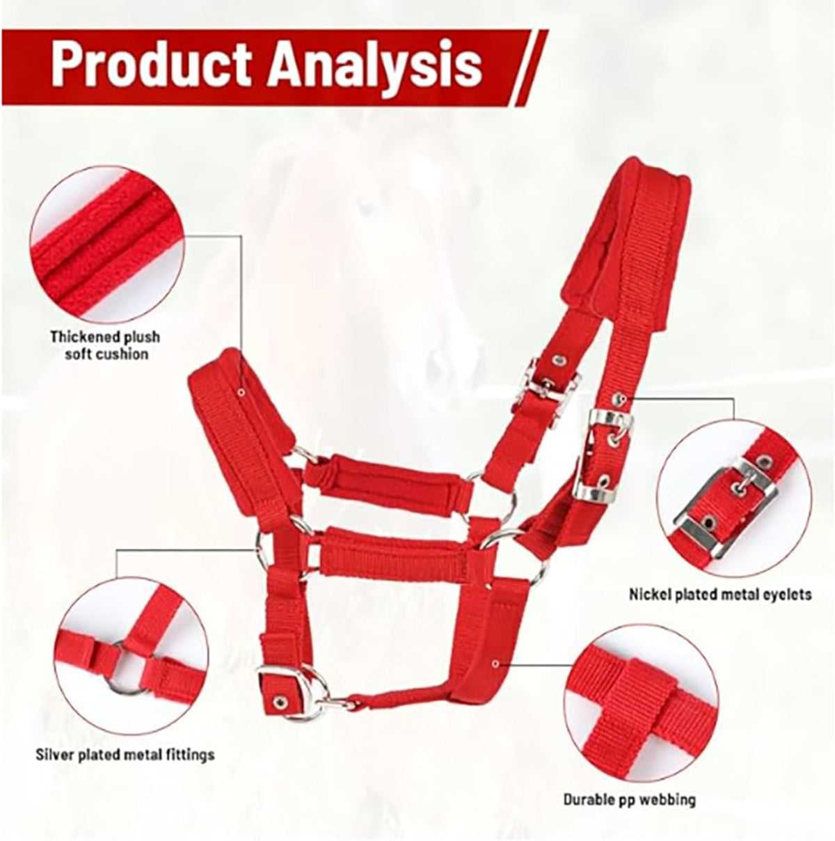Horse Halter with Wool Lining, Adjustable Halter for Horses Satin Hardware to Prevent Friction