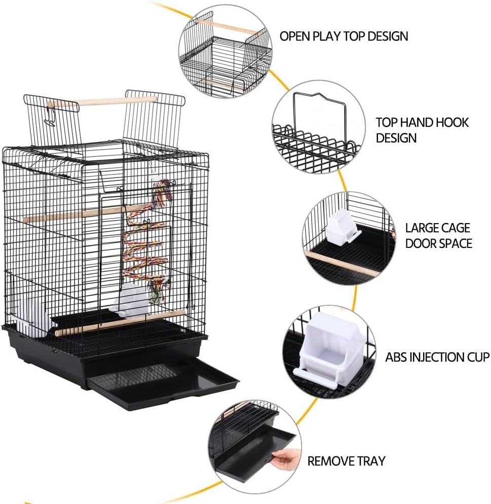 Yaheetech Open Play Top Travel Bird Cage for Conure Sun Parakeet Green Cheek Conure Lovebird Budgie