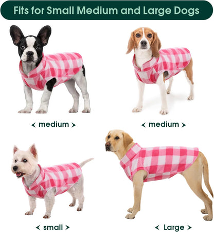 Kuoser Dog Fleece Vest,Warm Plaid Dog Sweater with Leash Hole,Soft Turtleneck Winter Pet Jacket