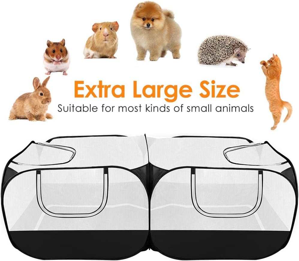Lukovee Small Animals Playpen, Chicken Pen with Escape-Proof Detachable Bottom & 4 Zipper Doors