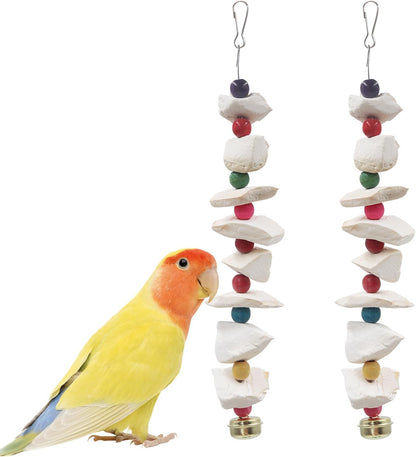 2 Pack Bird Toys with Cuttlebone, Parakeet Toys, Bird Beak Grinding Stone, Cage Accessories for