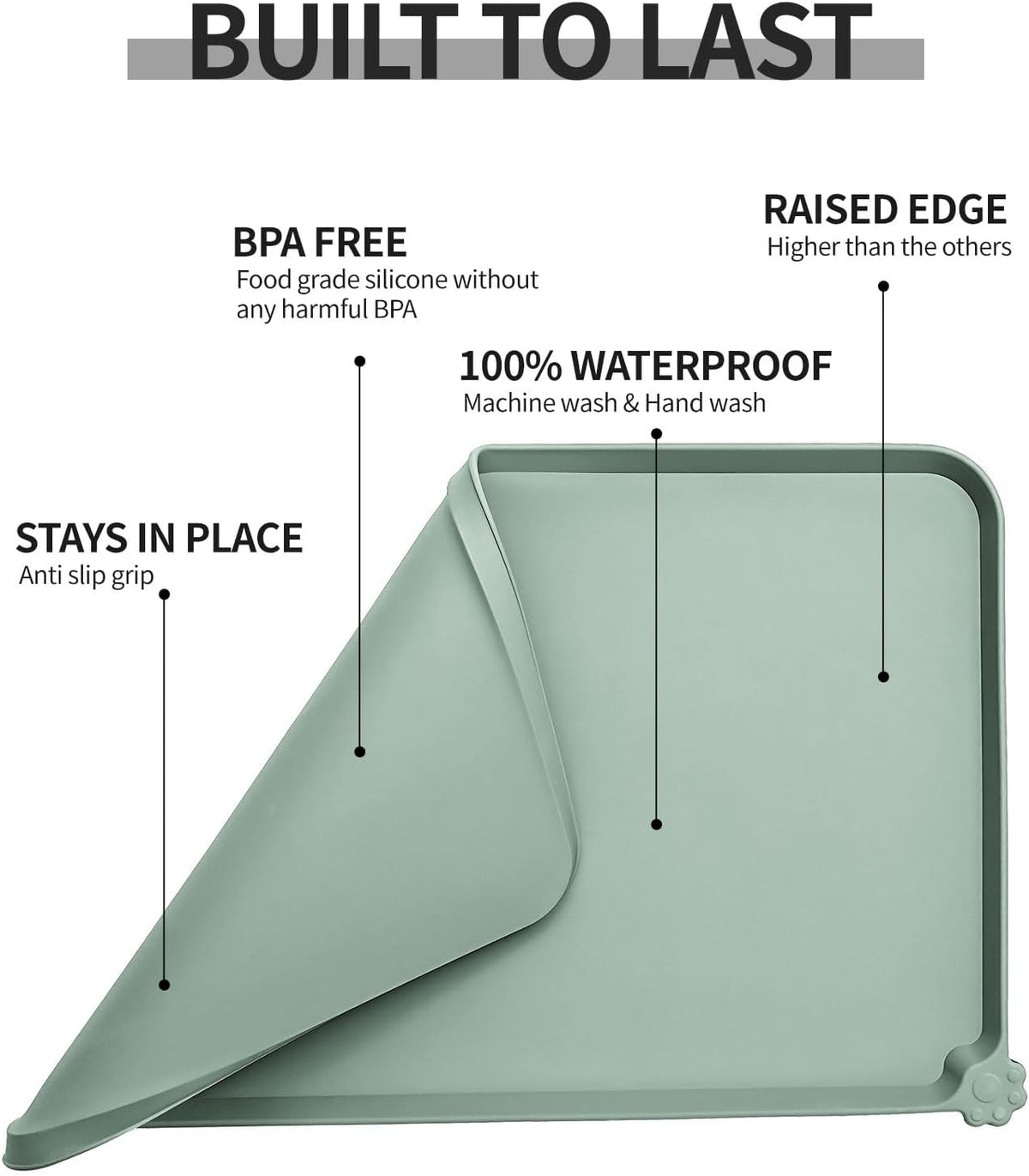 Waterproof Pet Feeding Mat with High Raised Edges, Heavier and Thicker Placemats for Cat Dog Water