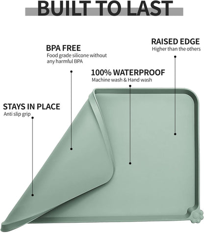Waterproof Pet Feeding Mat with High Raised Edges, Heavier and Thicker Placemats for Cat Dog Water