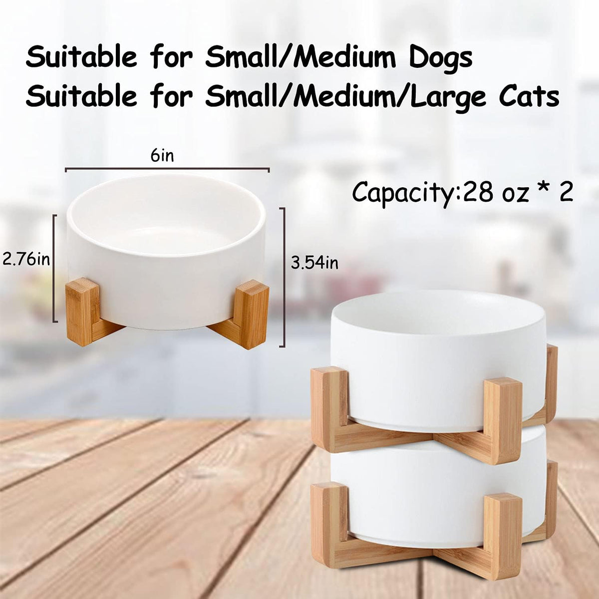 Petygooing Ceramic Dog Cat Bowl Set with Stand, Pet Dog Food and Water Dish,Medium Pet Bowls Anti
