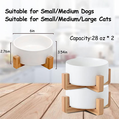 Petygooing Ceramic Dog Cat Bowl Set with Stand, Pet Dog Food and Water Dish,Medium Pet Bowls Anti
