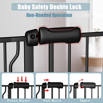 Extra Wide Baby Gate Black 62-67 Inch Wide Pressure Mounted Auto Close Child Safety Gate Long Dog
