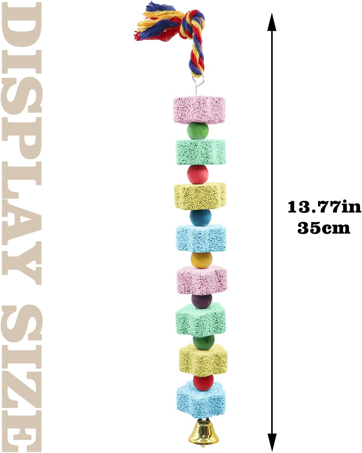 2 Pack Bird Chewing Toy, Colorful Parrot Beak Grinding Calcium Stone with Bells, Cage Accessories